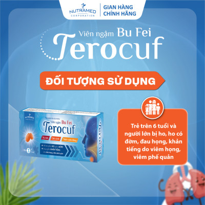 Viên ngậm BU FEI TEROCUF hỗ trợ giảm ho, long đờm, khan tiếng do viêm họng và viêm phế quản (9 viên)-Nutramed