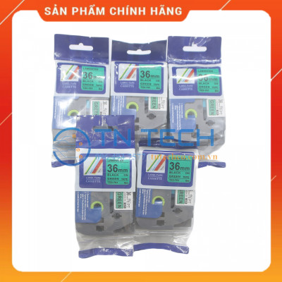 Nhãn In Tz2-761 - Đen nền xanh lá 36mm x 8m - Dùng cho máy in BROTHER - AIMO - PUTY [Hàng nhập khẩu]