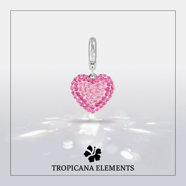 Vòng Tay Tropicana Phối Charm Swarovski Pha Lê Trái Tim Màu Hồng