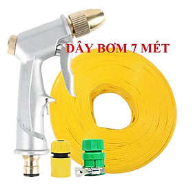 Bộ dây vòi xịt nước rửa xe, tưới cây . tăng áp 3 lần, loại 7m, 10m 206701 đầu đồng, cút,nối vàng + tặng đai