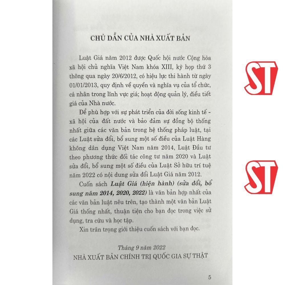 Sách - Luật Giá (Hiện Hành) (Sửa Đổi, Bổ Sung Năm 2014, 2020, 2022) - NXB Chính Trị Quốc Gia