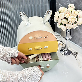 Kệ Đựng Mỹ Phẩm 3 Ngăn Hộp Đựng Phụ Kiện Bông Tai Hình Tai Thỏ Đa Năng Tiện Lợi