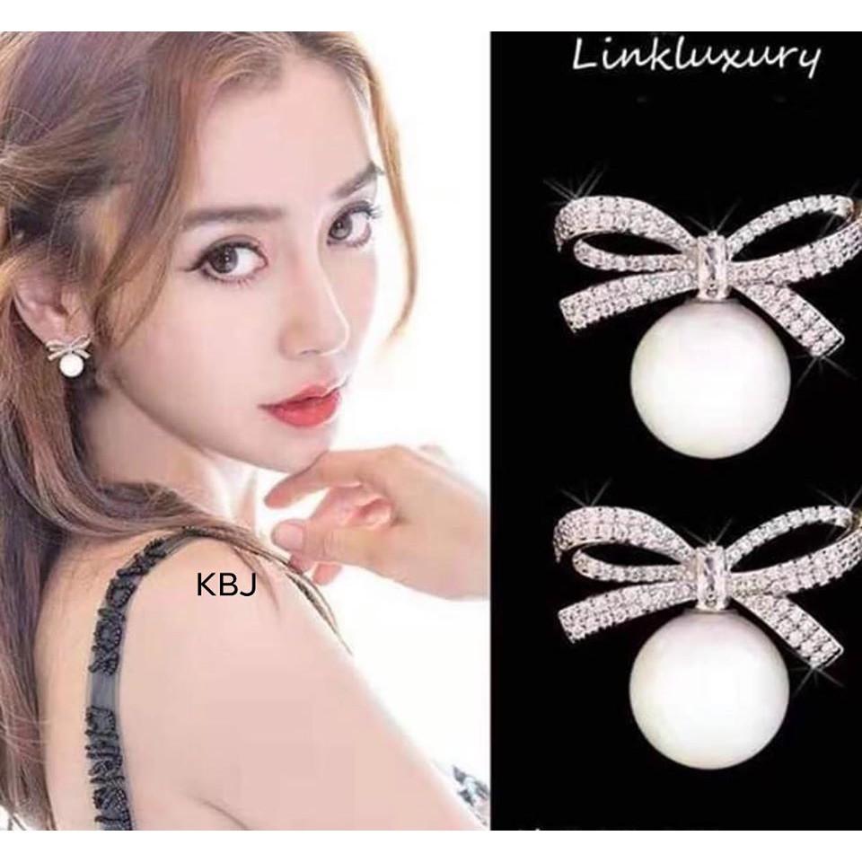 Bông tai bạc nơ đá chất liệu bằng bạc s925 MS0750