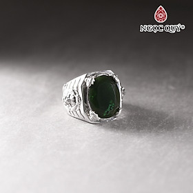 Nhẫn bạc nam mặt đá Ngọc bích 13x18mm Ni19 mệnh hỏa , mộc - Ngọc Quý Gemstones