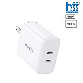 Củ sạc nhanh UGREEN 10342 Sạc nhanh 40W 2 cổng Type C Chân cắm tròn EU – Hàng chính hãng
