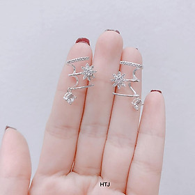 Bông tai bạc khuyên tròn nơ nhỏ xinh chất liệu bằng bạc s925 SA0405