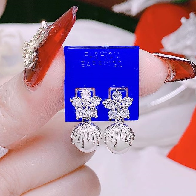 Bông tai bạc thời trang khuyên tròn đá phay chất liệu bằng bạc s925 SA009 - Bạc trang sức PKG