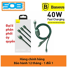 Cáp sạc đa năng 3 đầu Baseus 40W, Cáp sạc nhanh 3 đầu Baseus Flash Series 3in1 (USB to Type C/ Lai-nin/ Micro, 5A/40W) - Hàng chính hãng