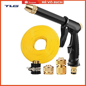 Bộ dây và vòi xịt rửa xe tưới cây tăng áp,vòi xịt rửa,vòi tưới cây 810-2621-1 (dây vàng dẹt- cút nối đồng)