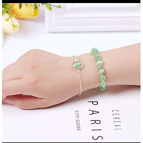 Bộ 2 vòng tay nữ đá thạch anh xanh lá 8mm mix bi tròn cao cấp hút Lộc Tài Duyên