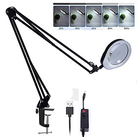 Kính lúp công nghiệp gắn bàn có đèn TERINO DE-27B (phóng đại 10X và 20X, Led, màu đen) - Hàng chính hãng