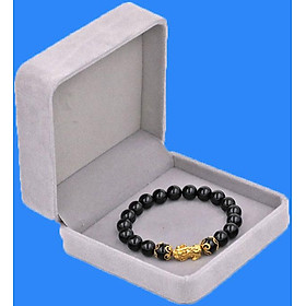 Vòng tay Đá Thạch Anh Đen 8 ly - cẩn Tỳ Hưu Phong Thủy inox vàng VTAETHHKV8 - hợp mệnh Mộc, mệnh Thủy