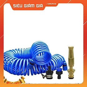 Bộ vòi xịt nước tưới cây đa năng tăng áp lực nước kèm dây tưới dạng lò xo co dãn 587814 loại 10m