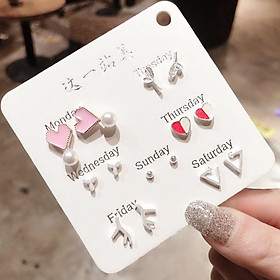 Bộ bông tai 7 đôi siêu dễ thương xinh xắn TIM01