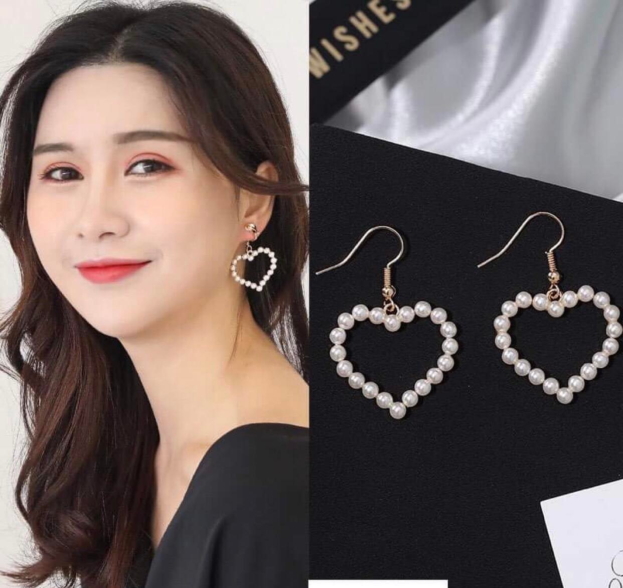 Bông Tai, Khuyên Tai Silver S925 Hình Trái Tim Đính Ngọc Trai Ulzzang Hàn Quốc