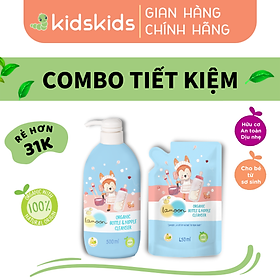COMBO Nước rửa bình sữa Organic an toàn cho bé Lamoon dạng Bình 500ml + Túi refill 450ml