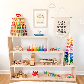 Kệ Tủ Sách Kệ Đựng Đồ Chơi Bậc Thang Montessori Bằng Gỗ Tự Nhiên Trang Trí Phòng Cho Bé, Nội Thất Mầm Non