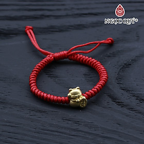 Vòng tay thắt dây đỏ phối charm mèo thần tài bạc - Ngọc Quý Gemstones 