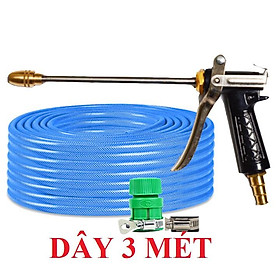 Bộ dây vòi xịt nước rửa xe,tưới cây .tăng áp 3 lần, loại 3m,5m 206318 đầu đồng,đai,nối nhựa vàng+ tặng móc khoá 