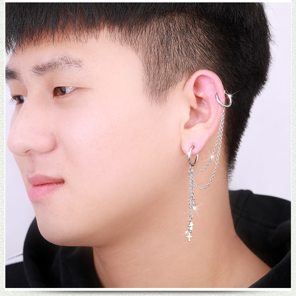 Bông tai tua rua chữ thập hiện đại trẻ trung 1 chiếc mọi giới tính