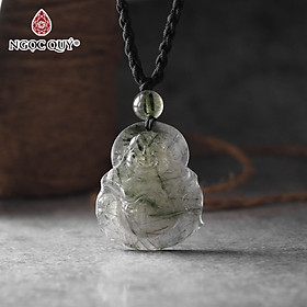 Mặt dây chuyền mặt phật di lặc thạch anh tóc xanh hợp mệnh thủy, mệnh mộc - Ngọc Quý Gemstones