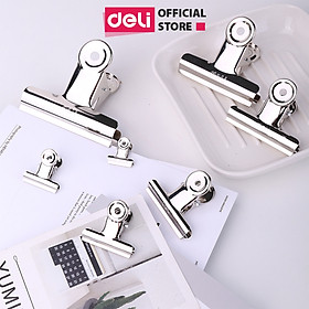 Set 6 chiếc kẹp bướm, Kẹp kim loại đuôi tròn Deli, Kẹp giấy tài liệu văn phòng 19mm 29mm 38mm 51mm