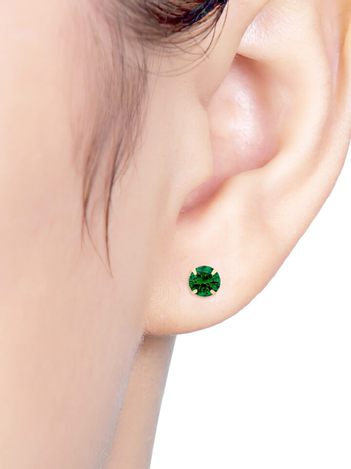 14K Gold Post Earrings Green - MOON Jewelry
