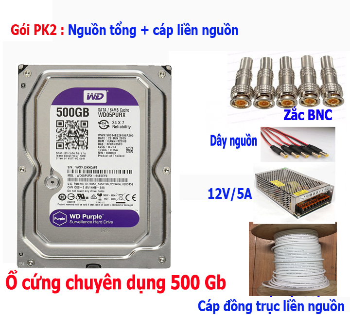 Trọn bộ 5 camera Hikvision 2.0 Megapixel - Hàng chính hãng