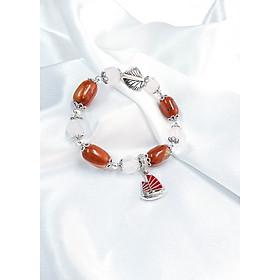 Vòng tay mệnh hỏa, thổ đá thạch anh hồng mix đá mả não + charm chiếc thuyền( hợp kim ) LAT.110