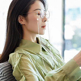 Dây chuyền cỏ 3 lá đeo kính đeo mặt nạ hạt cườm phong cách Âu Mỹ retro