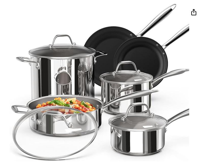 Bộ nồi inox Ciwete set 6 món (2 chảo chống dính, 1 quánh, 1 nồi chảo, 2 nồi) Hàng chính hãng