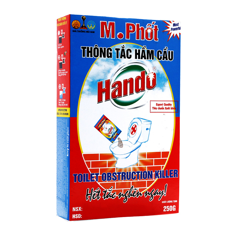 Combo 2 gói Bột thông tắc bồn cầu bể phốt xuất khẩu Hando 250Gr