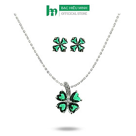 Combo Dây Chuyền Hoa Tai Bạc Ta Cỏ 4 Lá Màu Xanh May Mắn BẠC HIỂU MINH BCB006