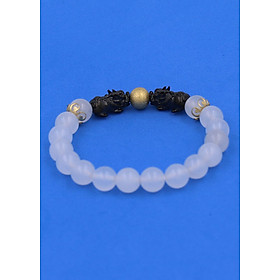 Vòng đeo tay Thạch Anh Trắng size 8 ly, 10 ly, 12 ly - Vòng tay Tỳ Hưu Đôi inox đen VTATTHHEV8 - hợp mệnh Kim, mệnh Thủy