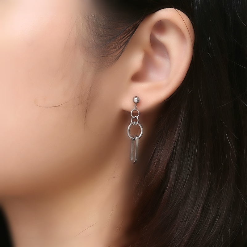 Bông tai Titan unisex lỗ đinh hình học khiêm tốn thời trang