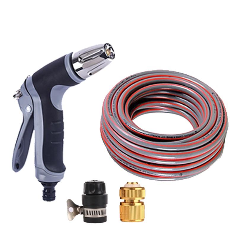 Bộ dây và vòi xịt tăng áp rửa xe tưới cây 15M (cút đồng nối nhựa đen) 206817