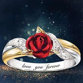Combo Nhẫn Hoa Hồng, khắc chìm chữ  " Yêu em mãi mãi ", Chất liệu hợp kim, Kèm túi đựng Cung Hỷ