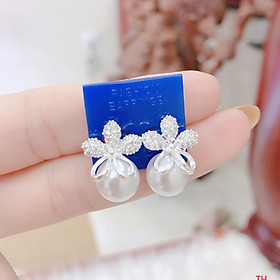 Bông tai bạc hình hoa gắn trai chất liệu bạc s925 MS07a