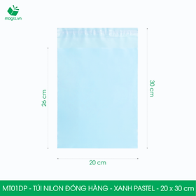 MT01DP - 20x30 cm  - Túi nilon gói hàng - 100 túi niêm phong đóng hàng màu xanh pastel