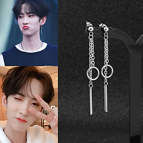 Bông tai unisex xích thả thanh vòng tròn song song chất phát ngất