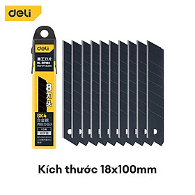 Lưỡi Dao Rọc Giấy Deli Hộp 10 Chiếc - Lưỡi Dao SK4 Cao Cấp Sắc Bén, Chống Mòn, Gỉ - An Toàn, Phù Hợp Với Nhiều Loại Dao