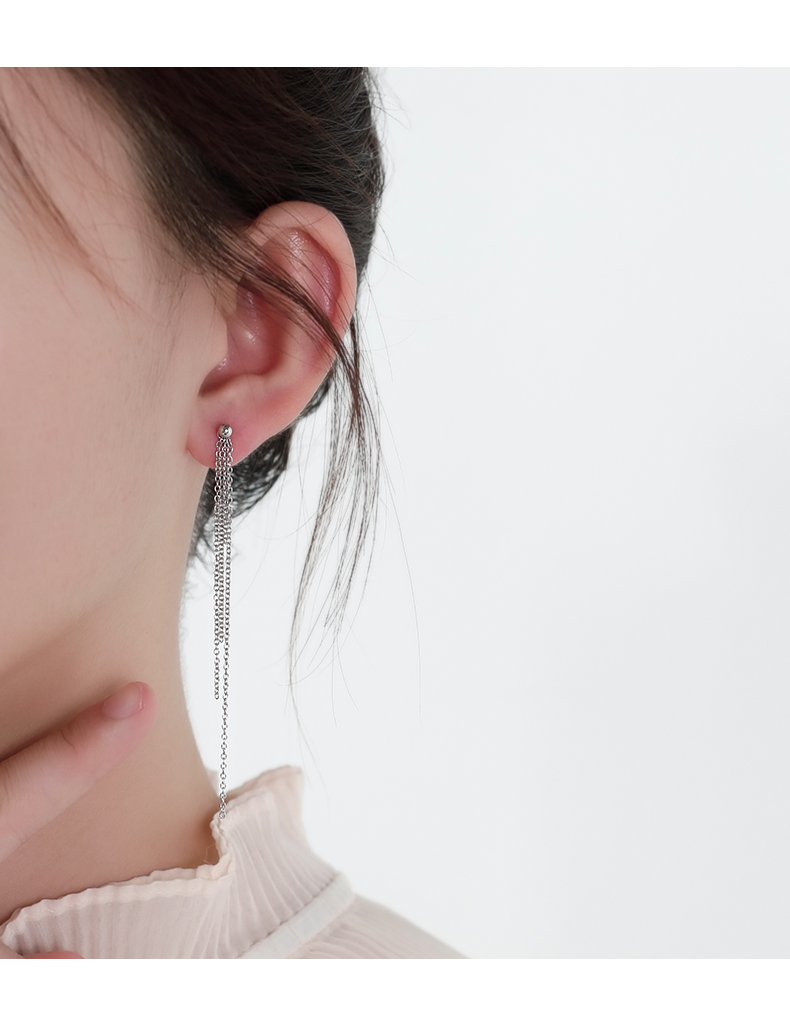 Bông tai xích tua rua thiết kế tinh xảo không han gỉ không kích ứng