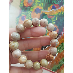 Vòng Nam san hô hóa thạch hiếm đẹp 12mm Size vòng 12ly Anh Chị đeo đẹp Màu vàng bông trắng đẹp lạ sang tay lắm luôn ạ