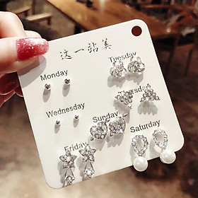 Set 7 đôi bông tai đá và ngọc trai siêu xinh DNT01