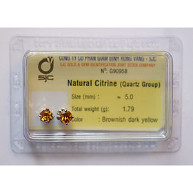 Bông tai nữ đá citrine thạch anh vàng tự nhiên 5mm mài giác tròn 59125
