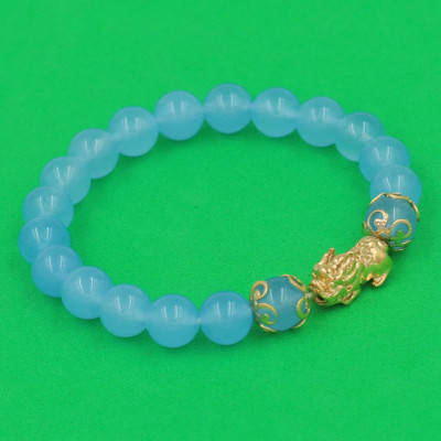 Vòng đeo tay Thạch Anh Xanh Biển 8 ly - cẩn Tỳ Hưu Phong Thủy inox vàng VTAXBTHHKV8 - hợp mệnh Mộc, mệnh Thủy