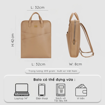 Balo da nam nữ đựng laptop 14inch, Balo công sở cao cấp chứa tài liệu A4 UBP2 - 6034