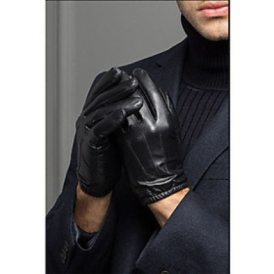 Bao tay da lót lông BHY8805 Găng tay nam da cừu bó chun, ộm tay, thật tay, giữ ấm tốt