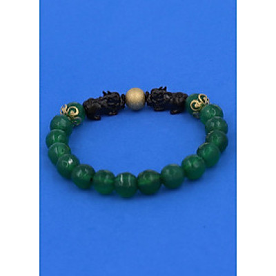 Chuỗi hạt đeo tay Thạch Anh Xanh Lá Cắt Giác size 8 ly, 10 ly, 12 ly - Vòng tay Tỳ Hưu Đôi inox đen VTAXLGTHHEV8 - hợp mệnh Hỏa, mệnh Mộc