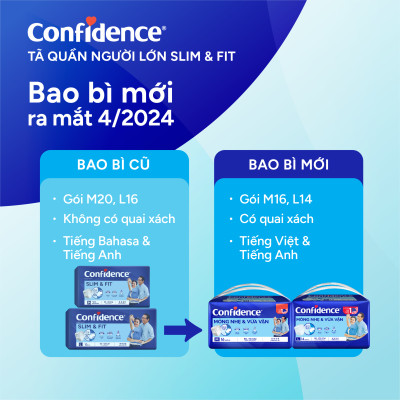 Tã quần người lớn Confidence Slim&Fit mỏng nhẹ vừa vặn size L gói 14 miếng